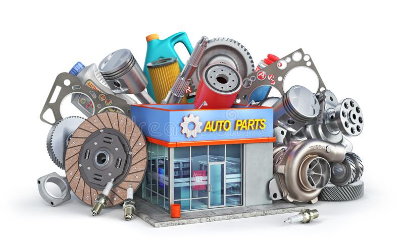 auto parts near auto parts store isolated white background d illustration auto parts near auto parts store isolated 170568638 min